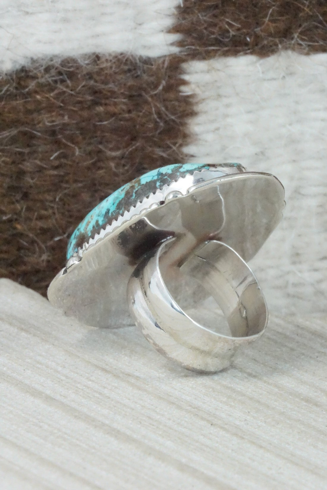 Turquoise & Sterling Silver Ring - Kenny Calavaza - Size 7.5