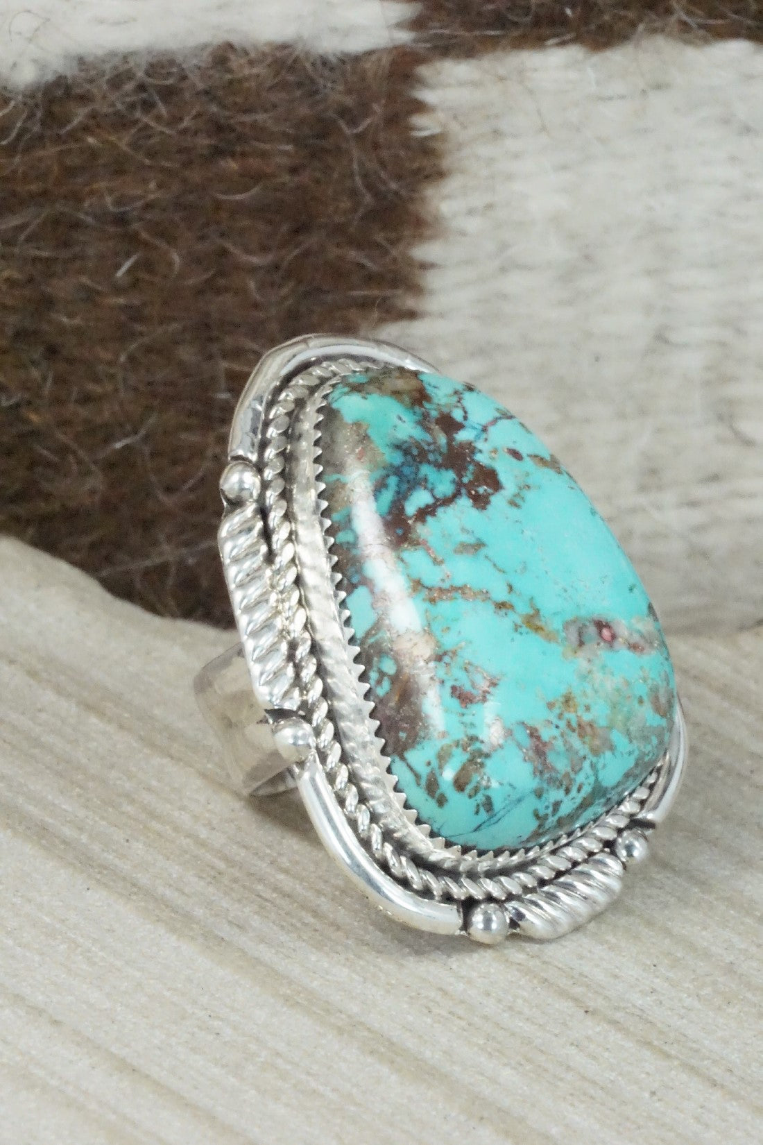 Turquoise & Sterling Silver Ring - Kenny Calavaza - Size 7.5