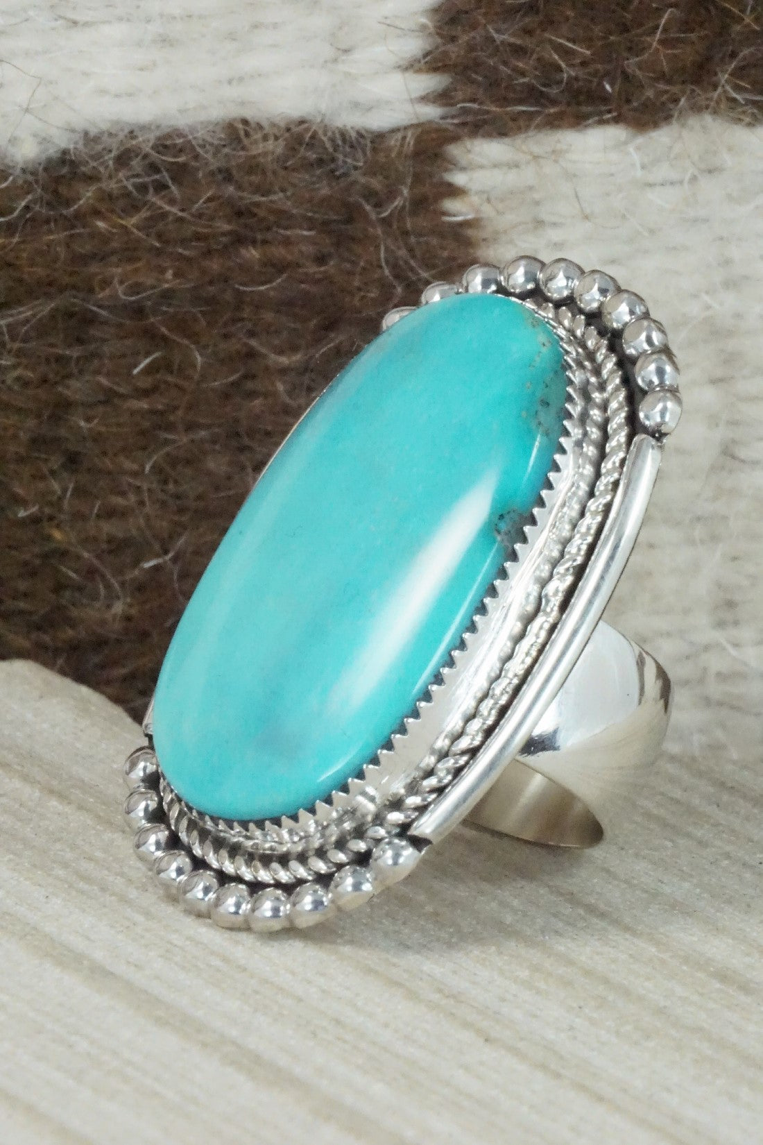 Turquoise & Sterling Silver Ring - Kenny Calavaza - Size 8.5