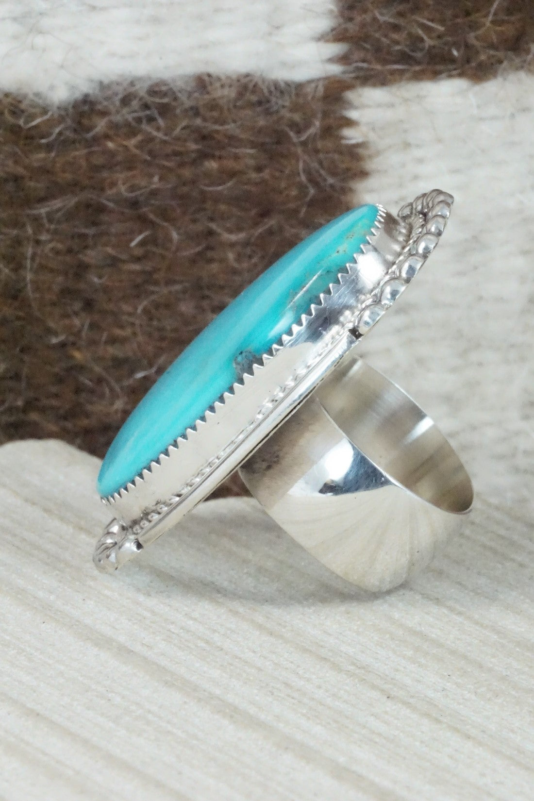 Turquoise & Sterling Silver Ring - Kenny Calavaza - Size 8.5