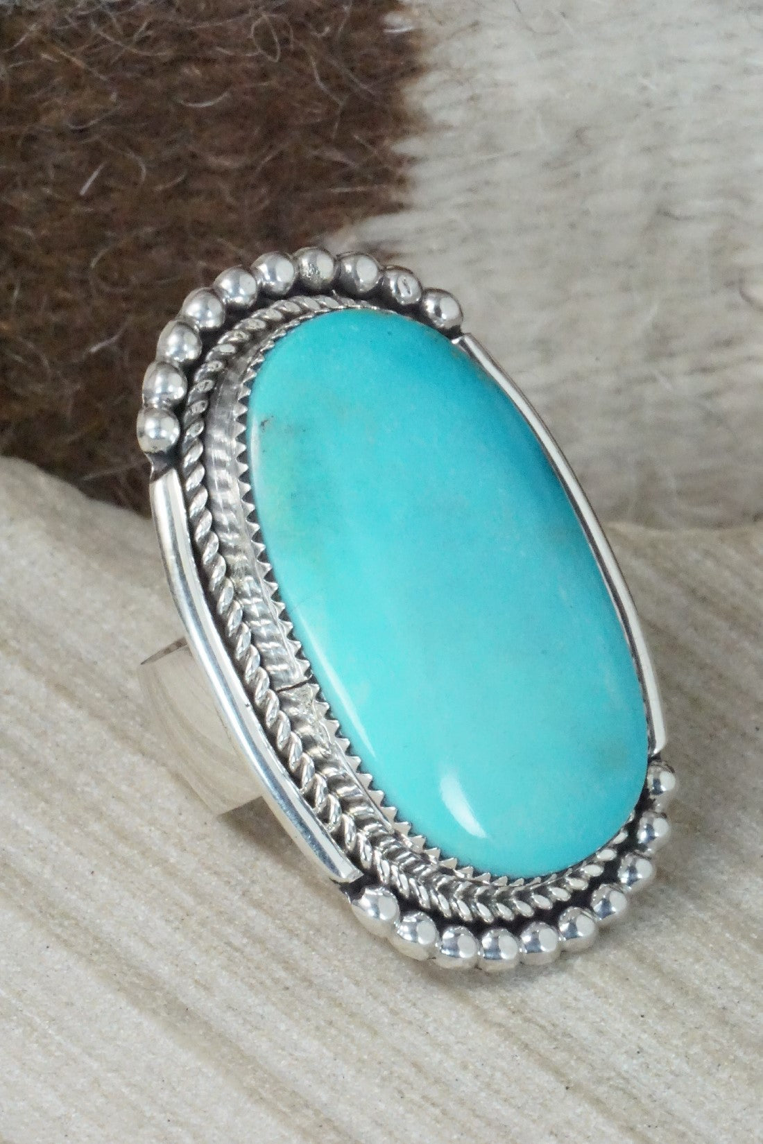 Turquoise & Sterling Silver Ring - Kenny Calavaza - Size 8.5