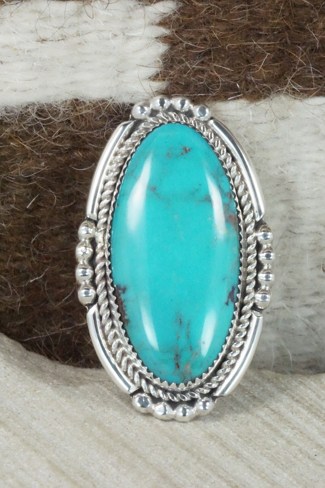 Turquoise & Sterling Silver Ring - Kenny Calavaza - Size 4.75