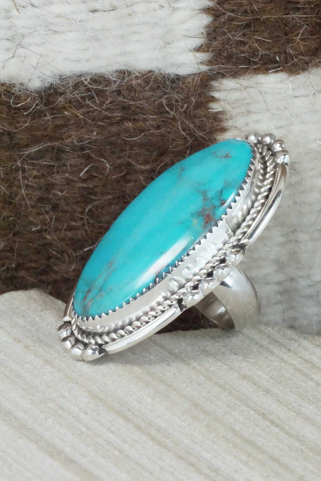 Turquoise & Sterling Silver Ring - Kenny Calavaza - Size 4.75