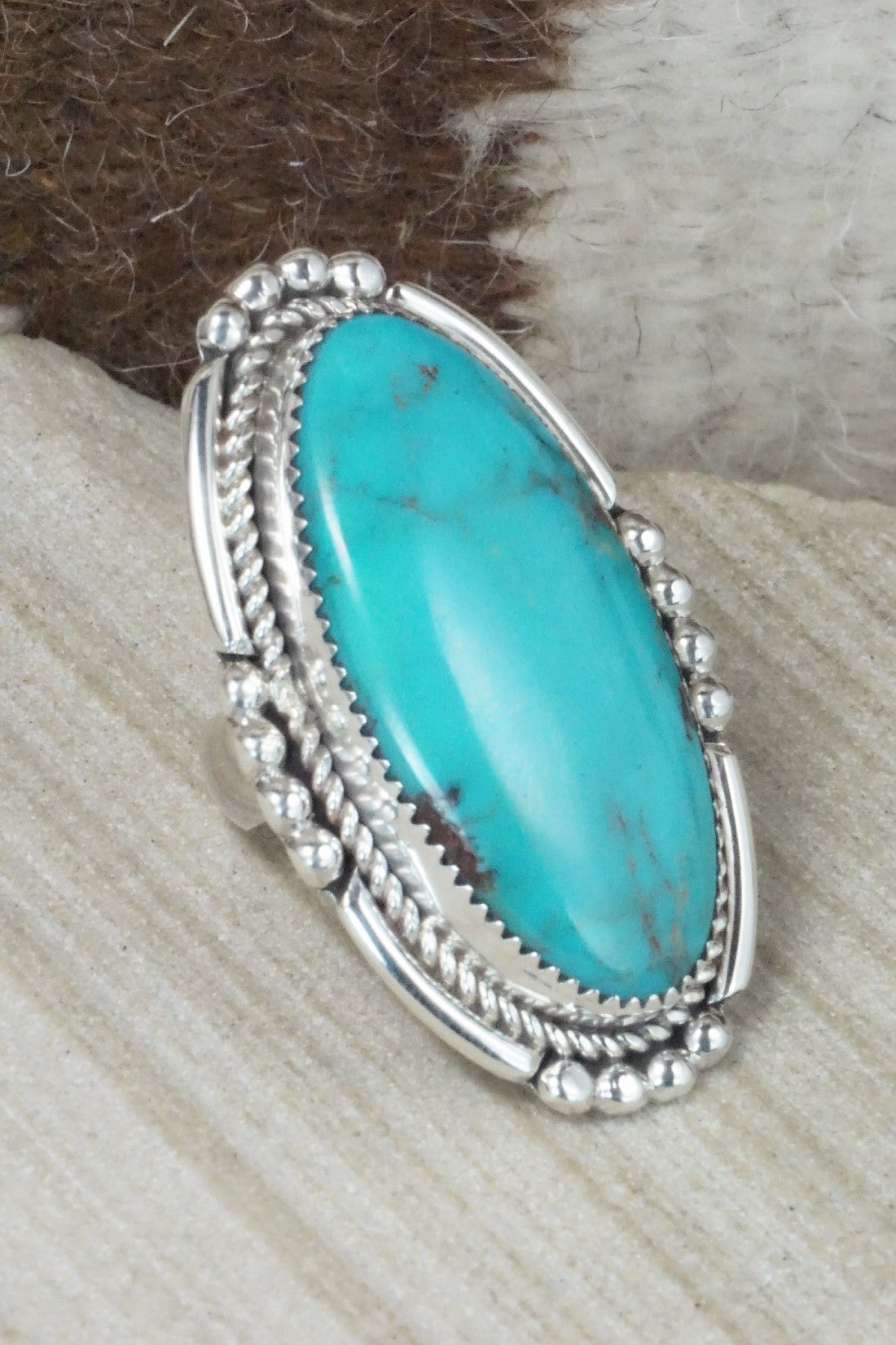 Turquoise & Sterling Silver Ring - Kenny Calavaza - Size 4.75