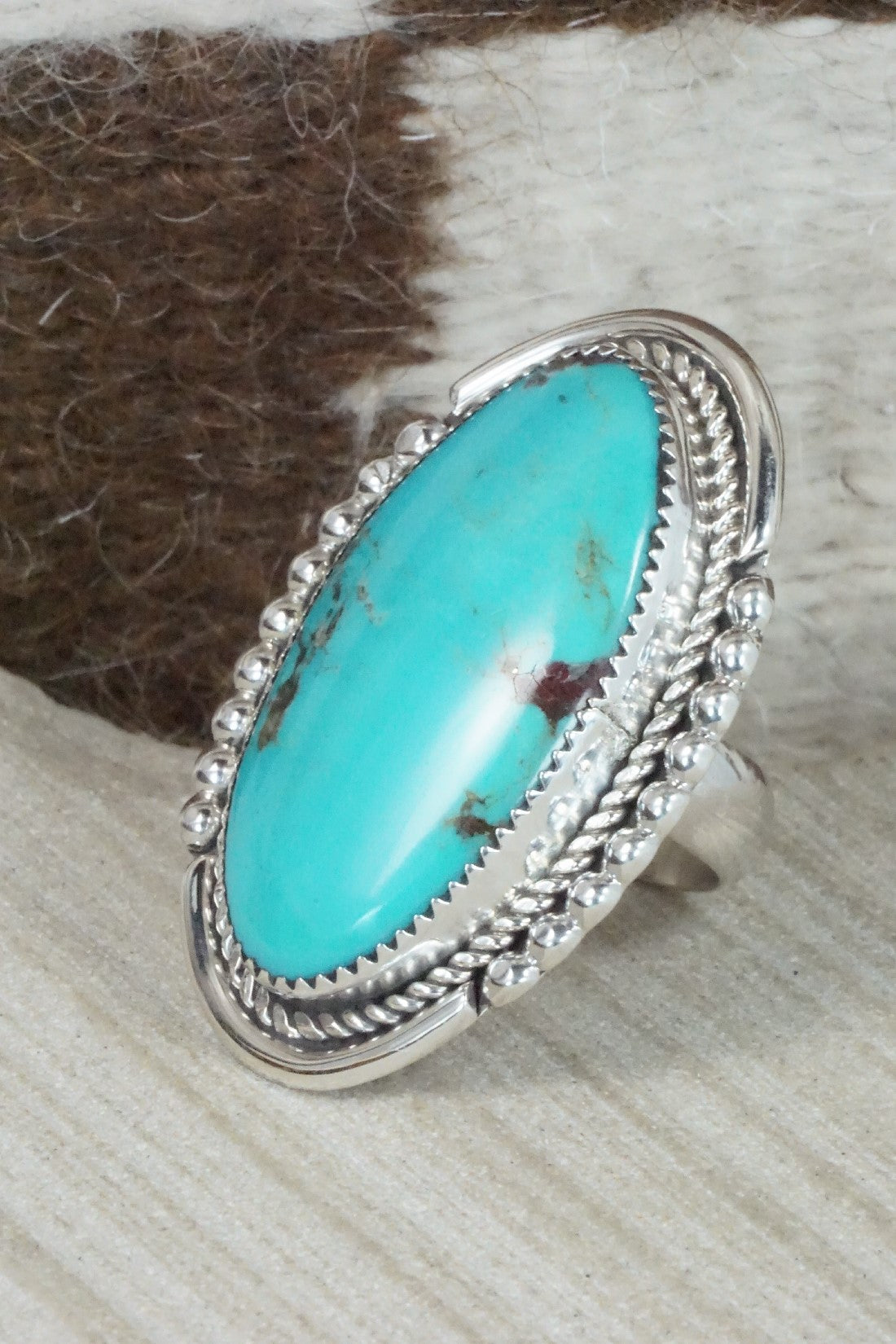 Turquoise & Sterling Silver Ring - Kenny Calavaza - Size 8.75