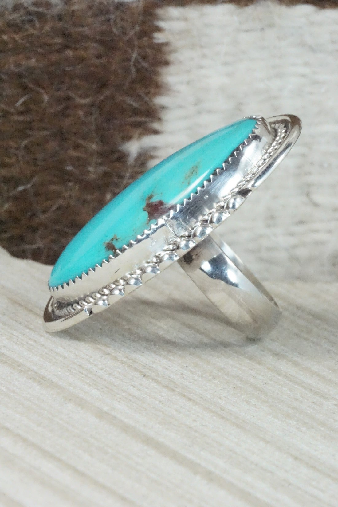 Turquoise & Sterling Silver Ring - Kenny Calavaza - Size 8.75