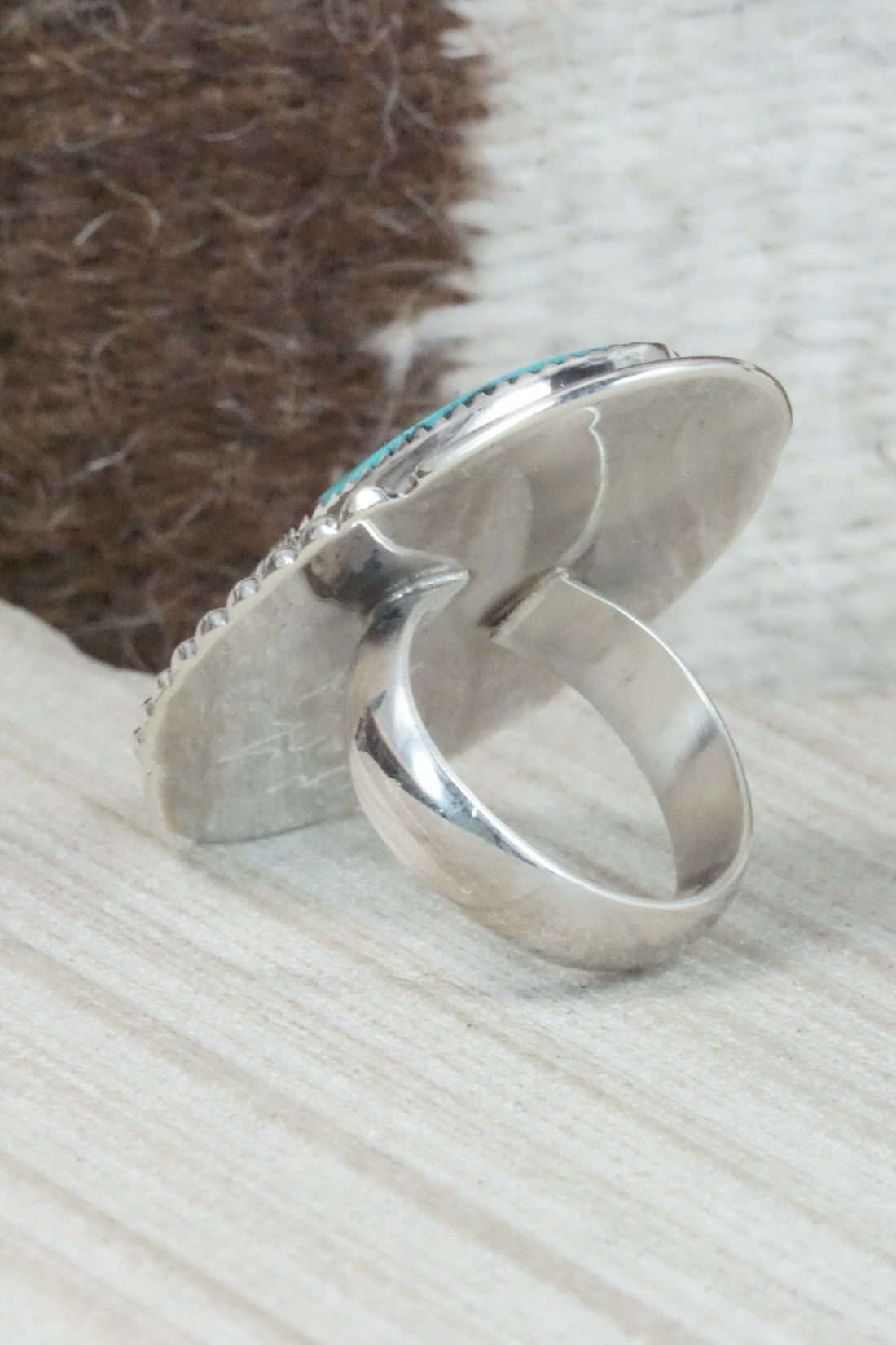 Turquoise & Sterling Silver Ring - Kenny Calavaza - Size 8.75