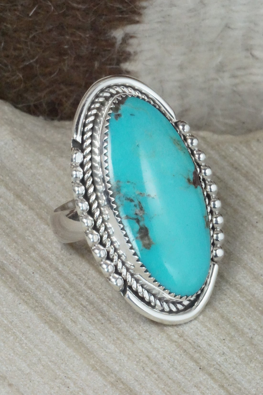 Turquoise & Sterling Silver Ring - Kenny Calavaza - Size 8.75