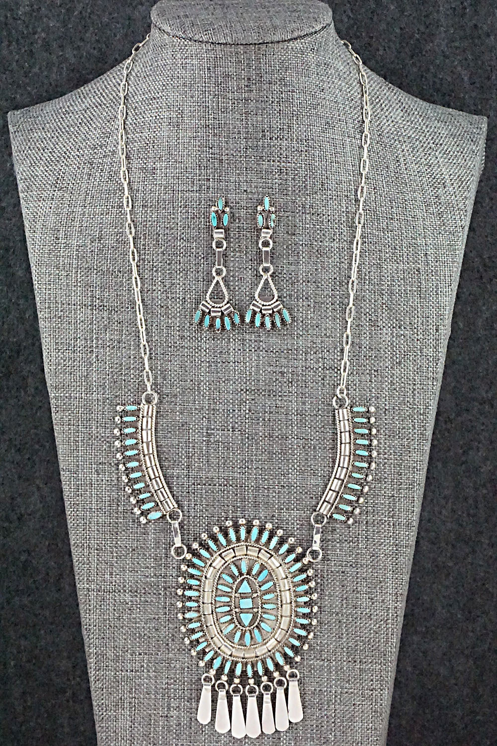 Turquoise & Sterling Silver Necklace and Earrings Set - Evonne Hustito