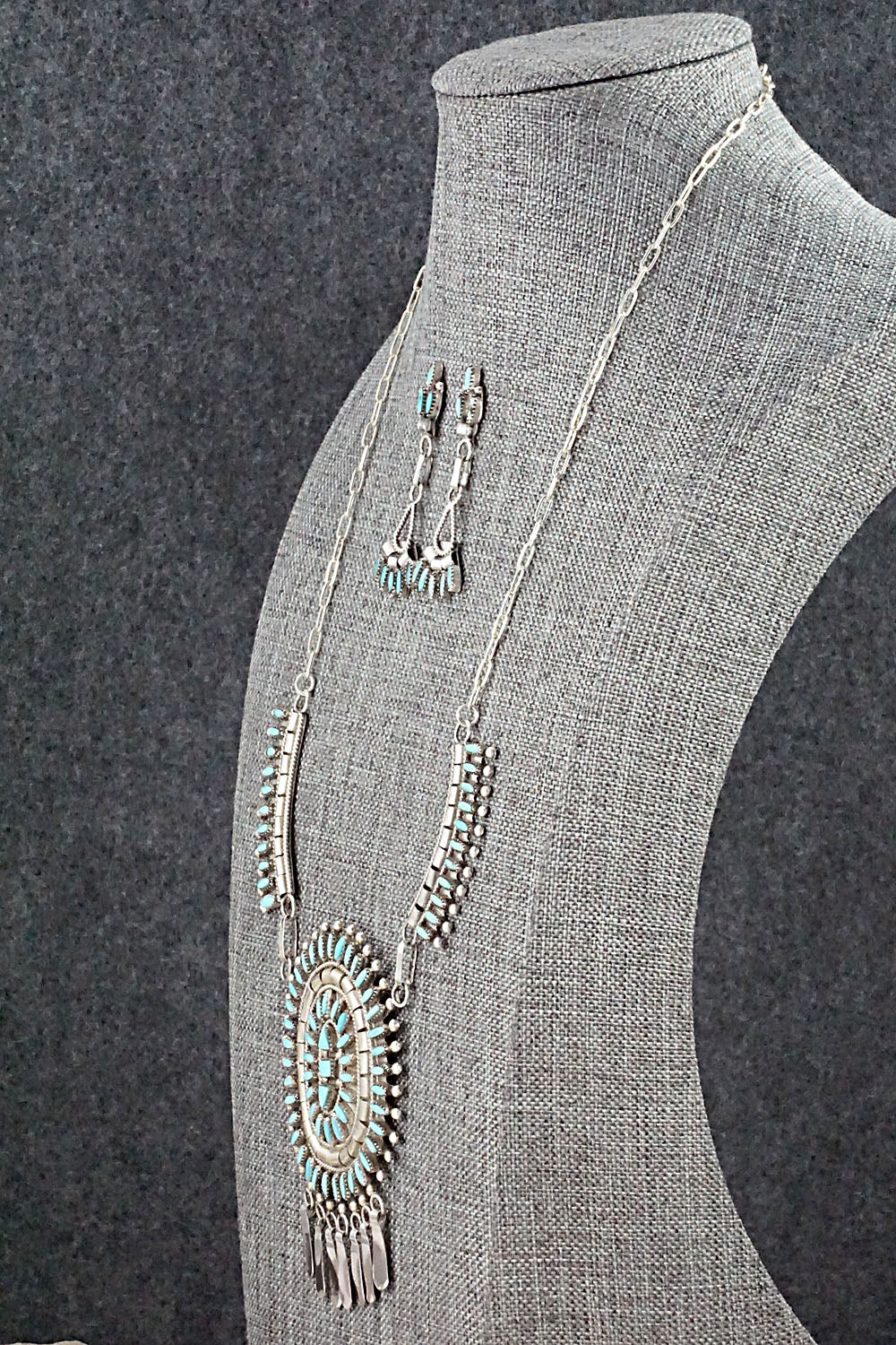 Turquoise & Sterling Silver Necklace and Earrings Set - Evonne Hustito