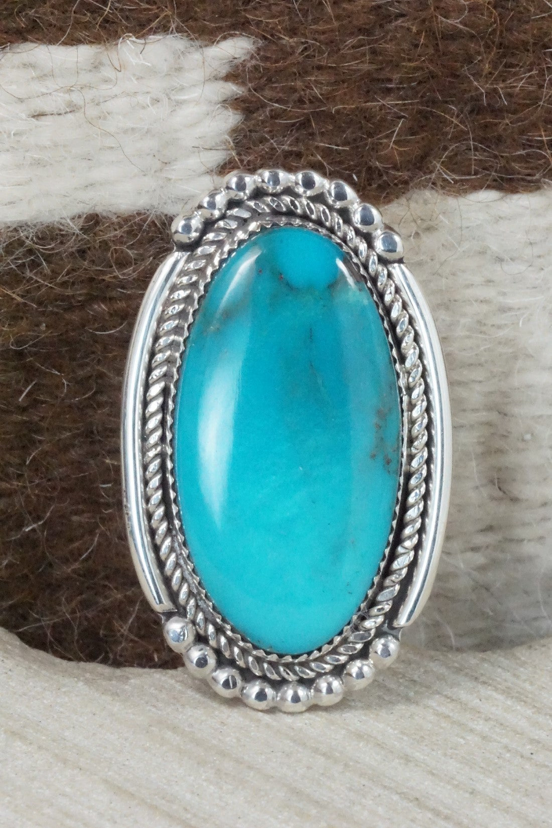 Turquoise & Sterling Silver Ring - Kenny Calavaza - Size 8