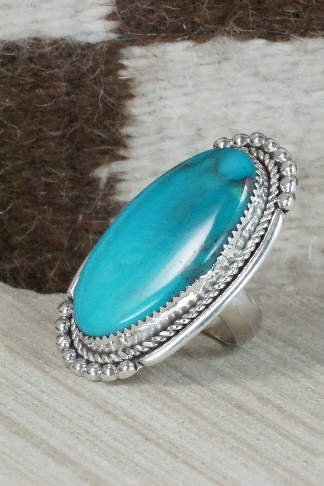 Turquoise & Sterling Silver Ring - Kenny Calavaza - Size 8