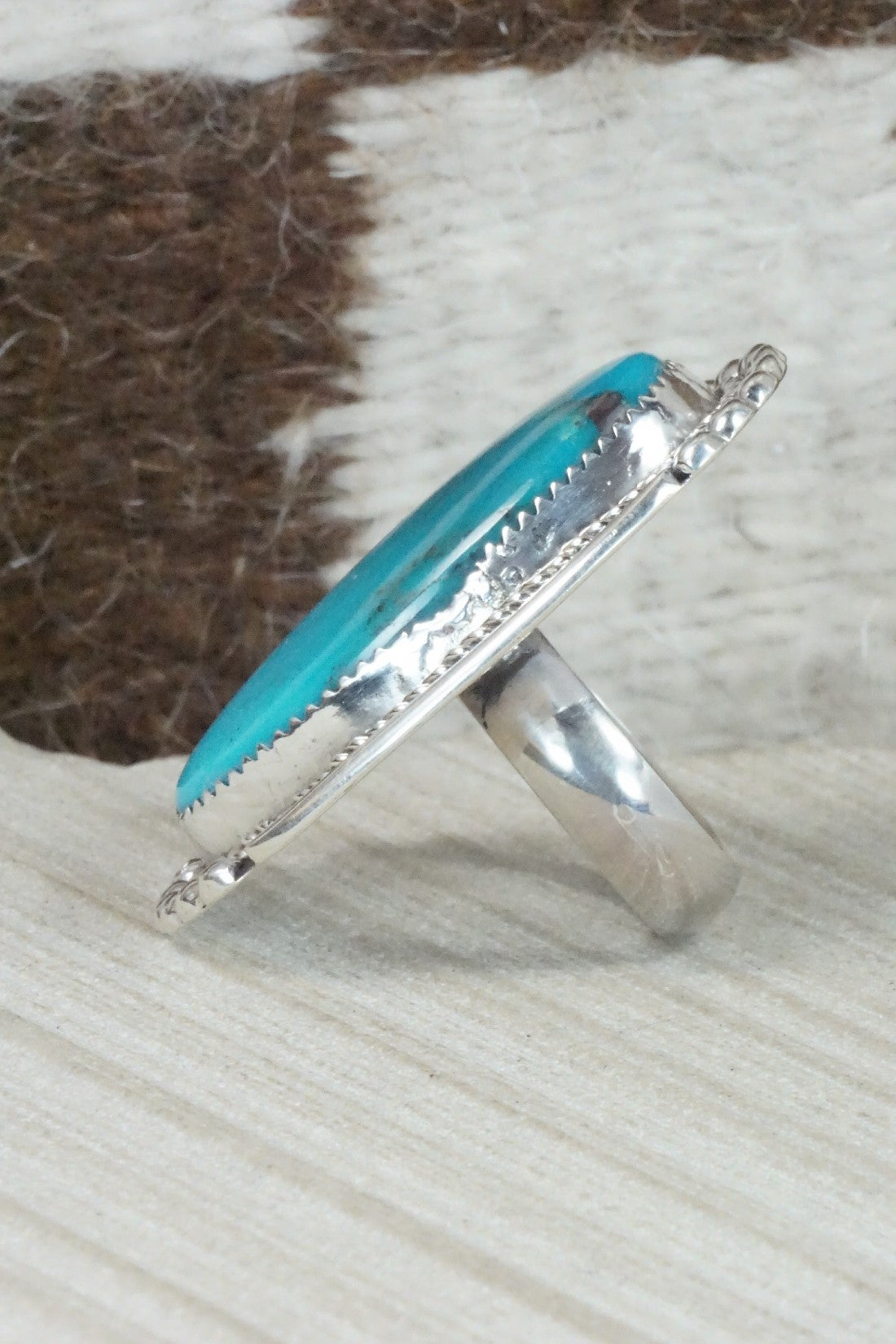 Turquoise & Sterling Silver Ring - Kenny Calavaza - Size 8
