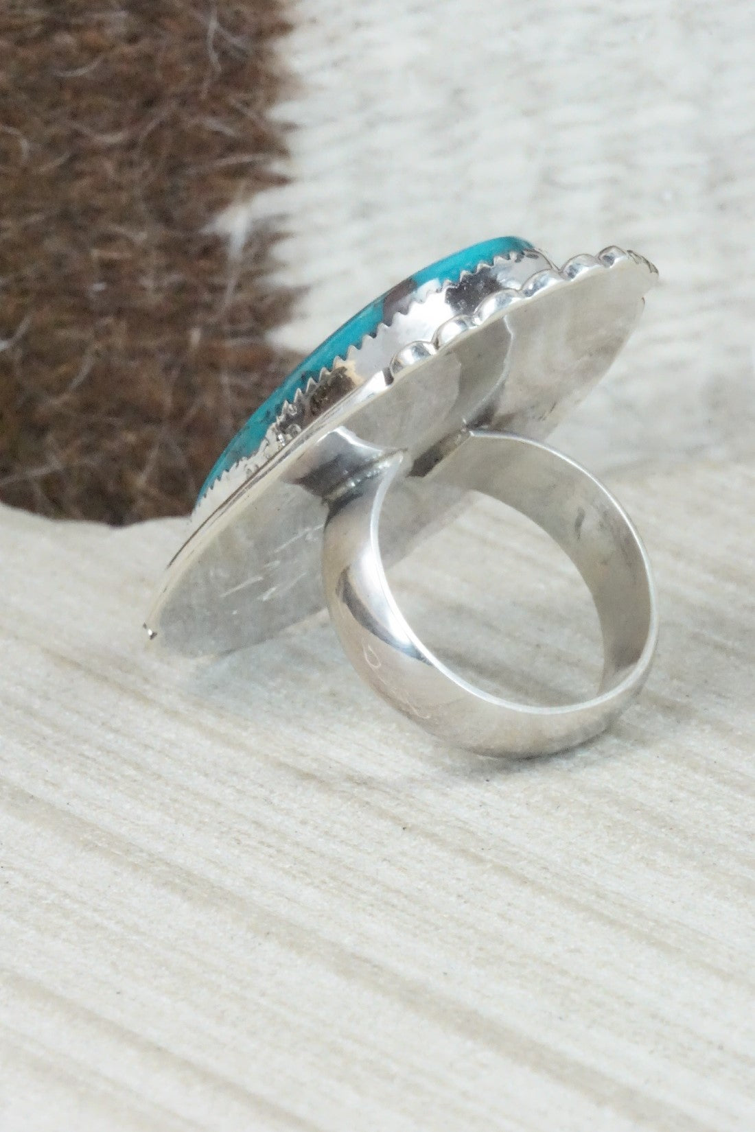 Turquoise & Sterling Silver Ring - Kenny Calavaza - Size 8