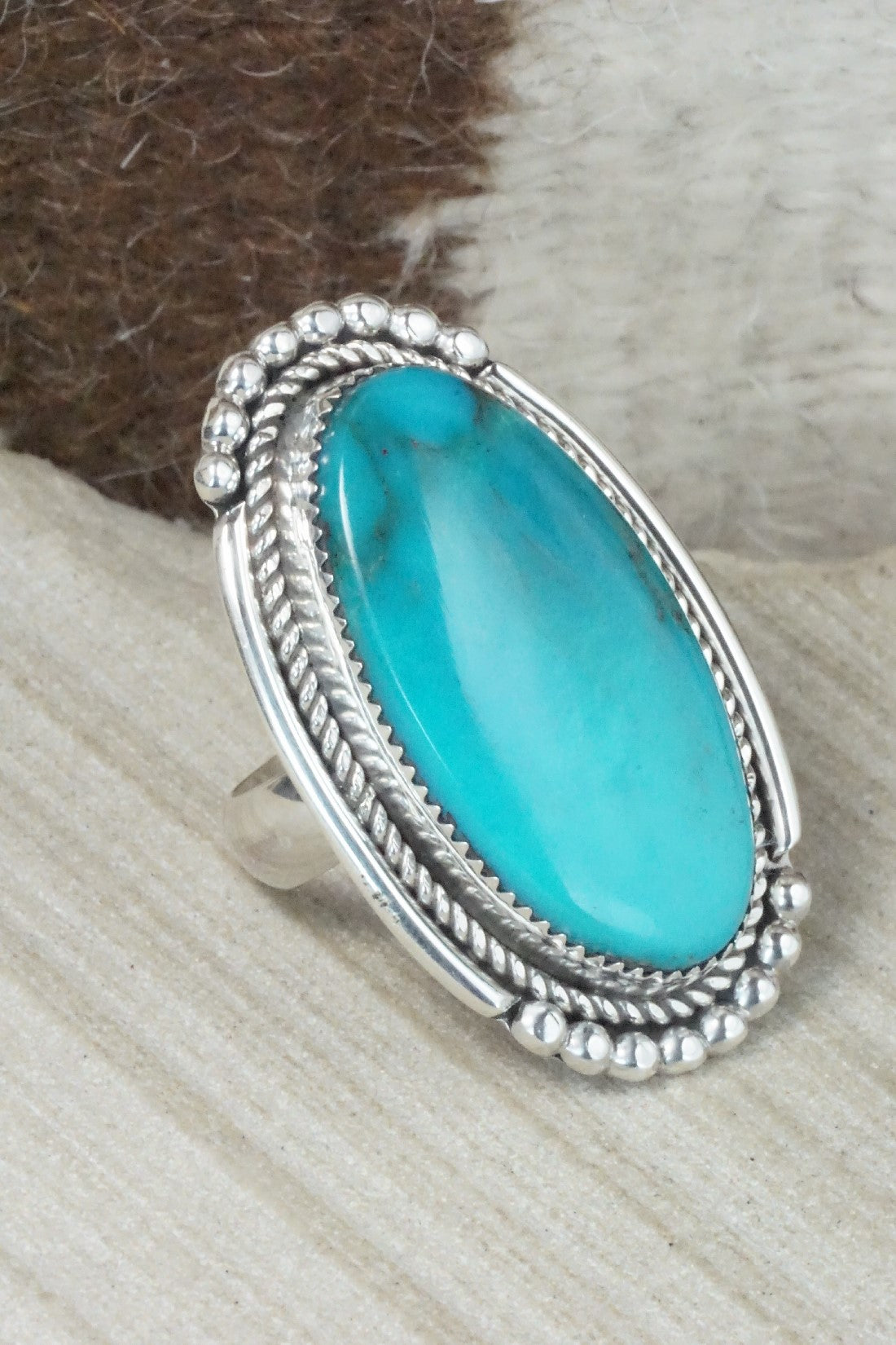 Turquoise & Sterling Silver Ring - Kenny Calavaza - Size 8