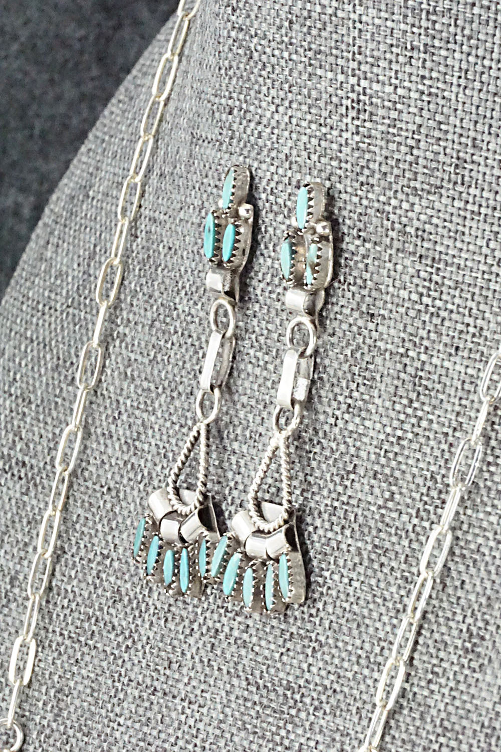 Turquoise & Sterling Silver Necklace and Earrings Set - Evonne Hustito