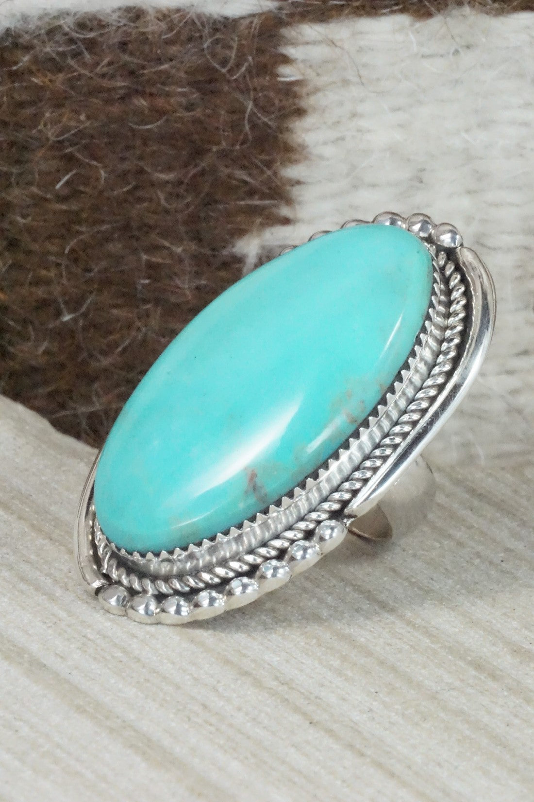 Turquoise & Sterling Silver Ring - Kenny Calavaza - Size 6.75