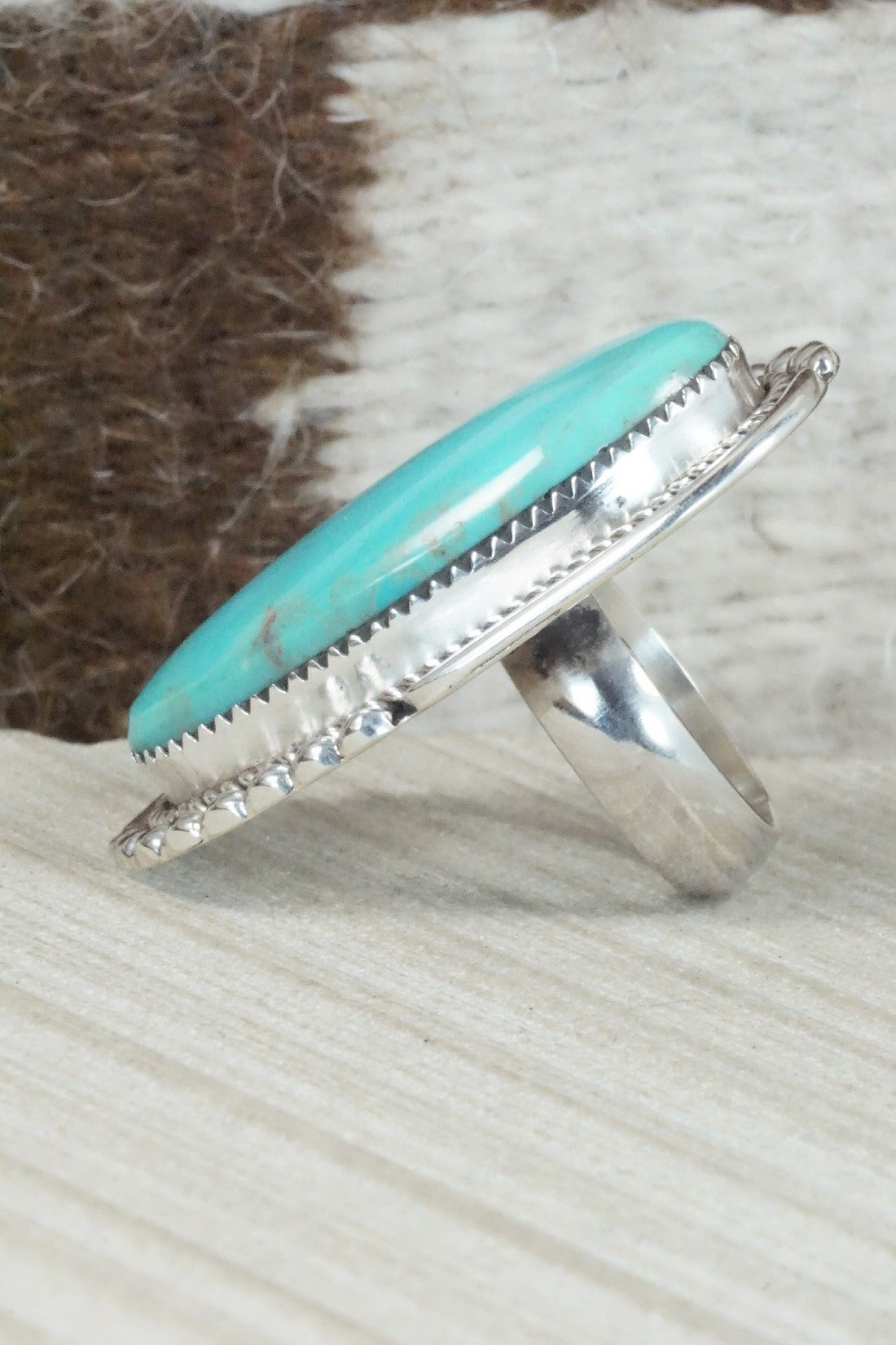 Turquoise & Sterling Silver Ring - Kenny Calavaza - Size 6.75