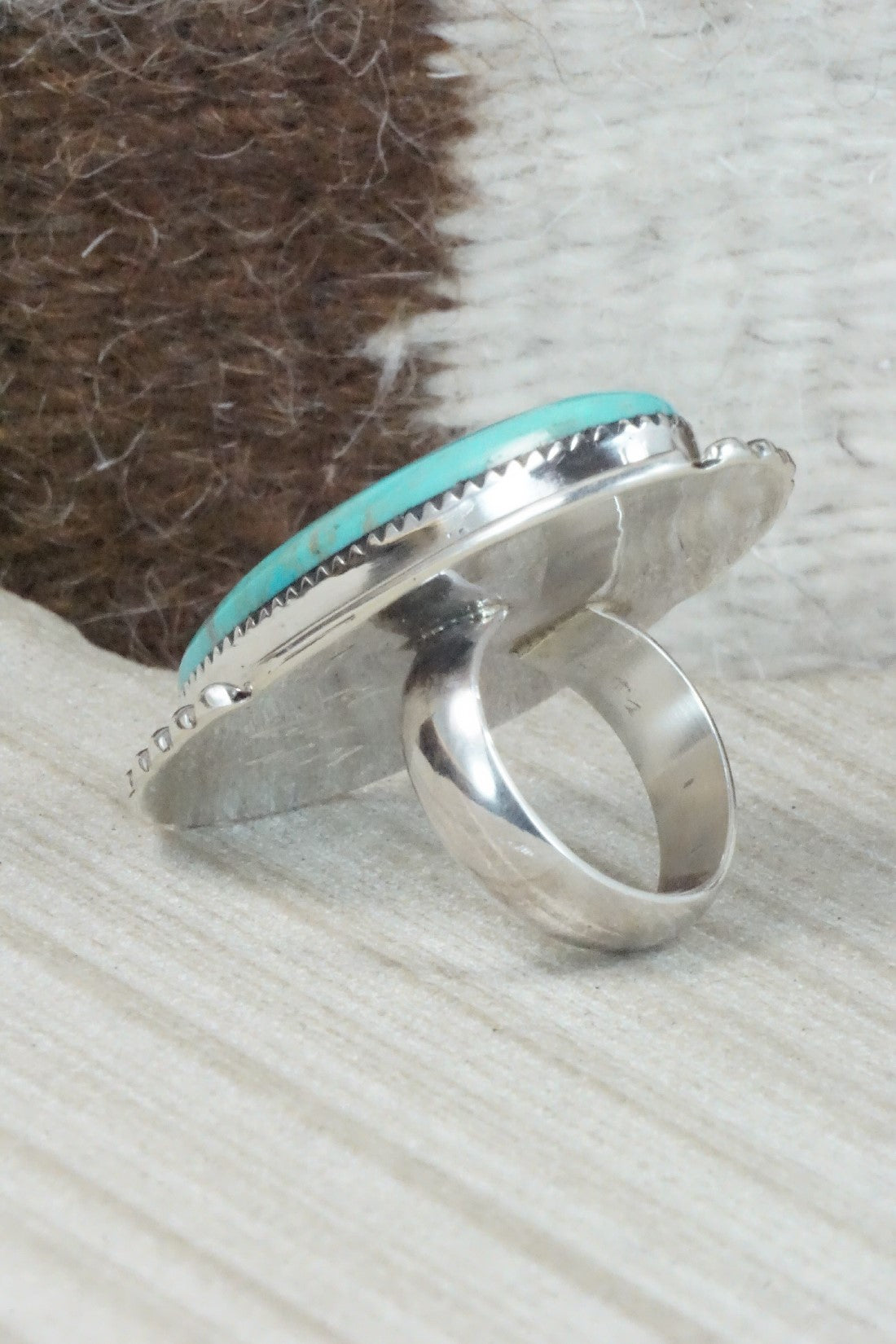 Turquoise & Sterling Silver Ring - Kenny Calavaza - Size 6.75