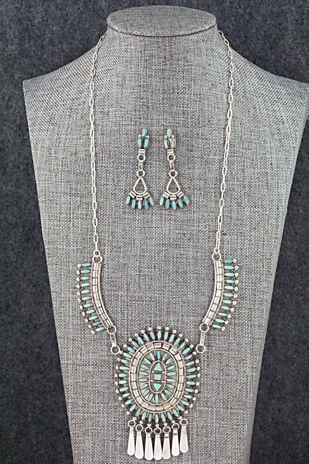 Turquoise & Sterling Silver Necklace and Earrings Set - Evonne Hustito