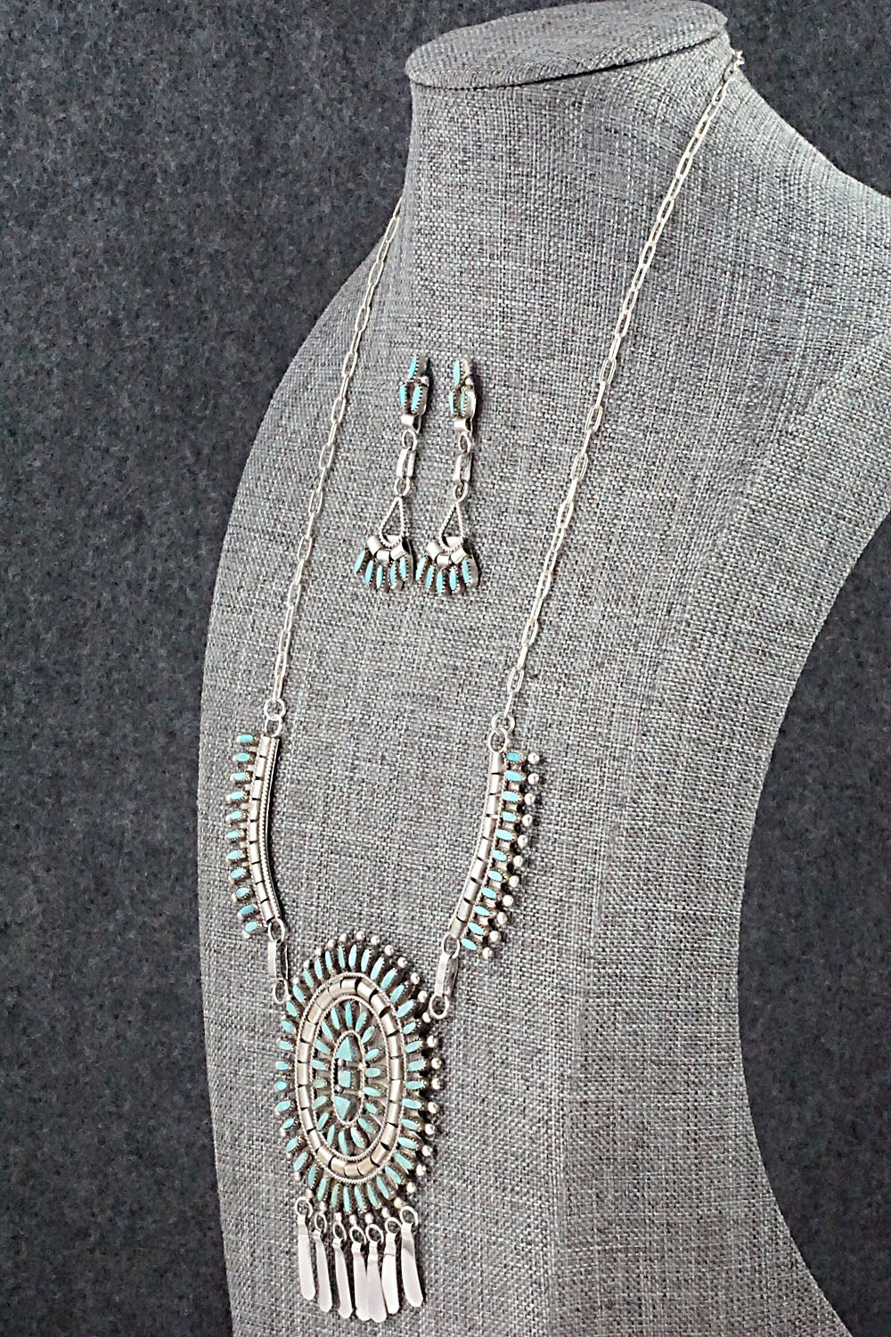 Turquoise & Sterling Silver Necklace and Earrings Set - Evonne Hustito