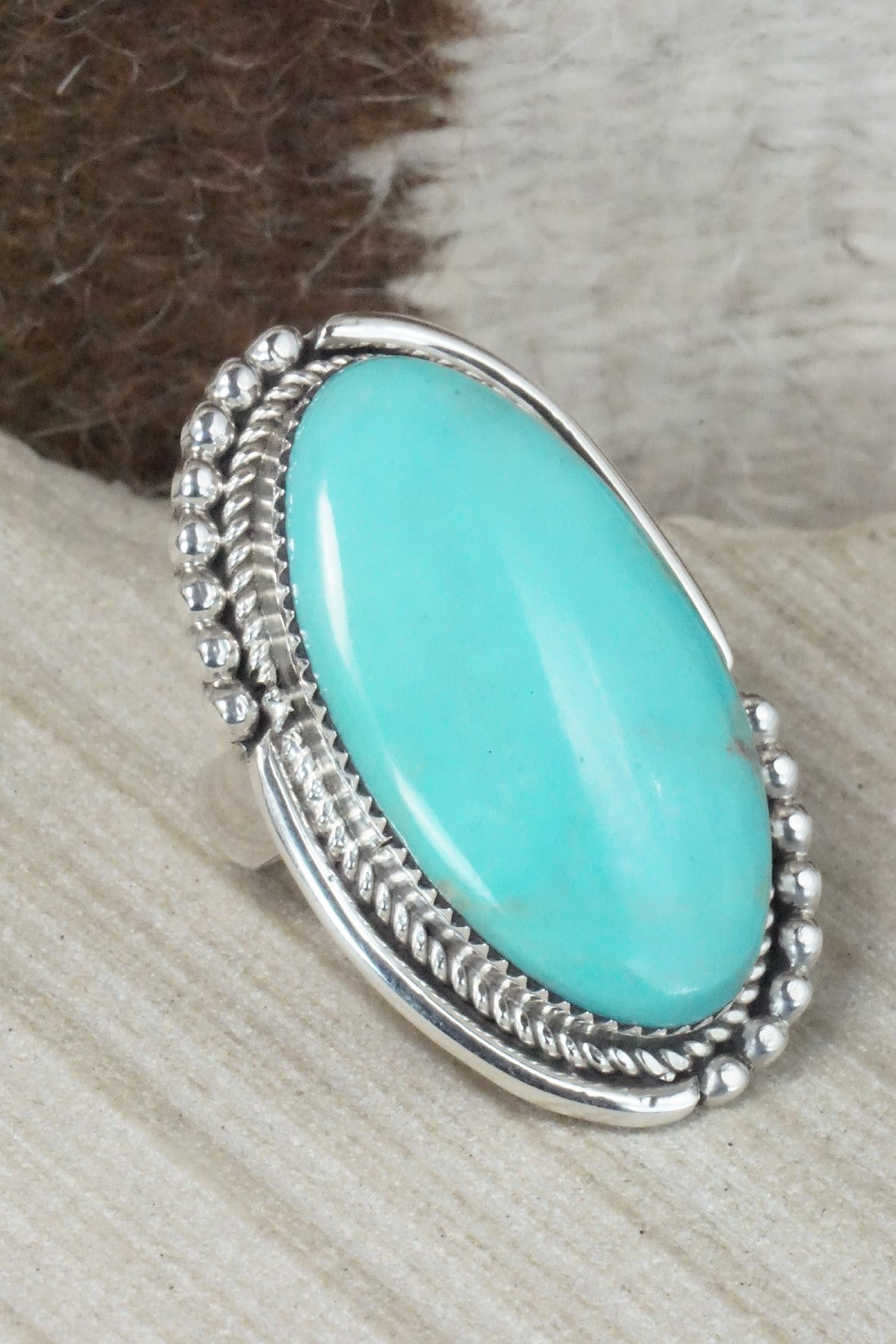 Turquoise & Sterling Silver Ring - Kenny Calavaza - Size 6.75