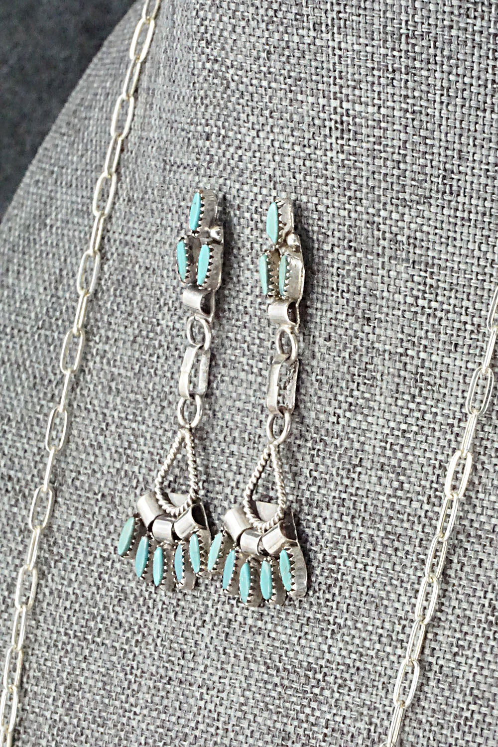 Turquoise & Sterling Silver Necklace and Earrings Set - Evonne Hustito