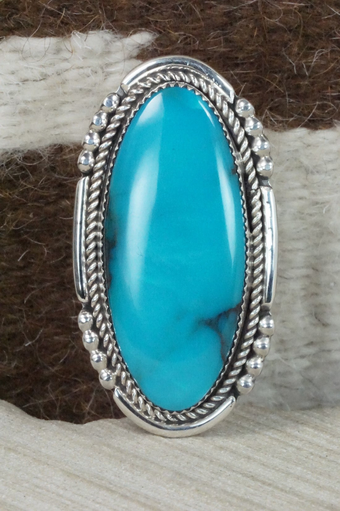 Turquoise & Sterling Silver Ring - Kenny Calavaza - Size 7.5