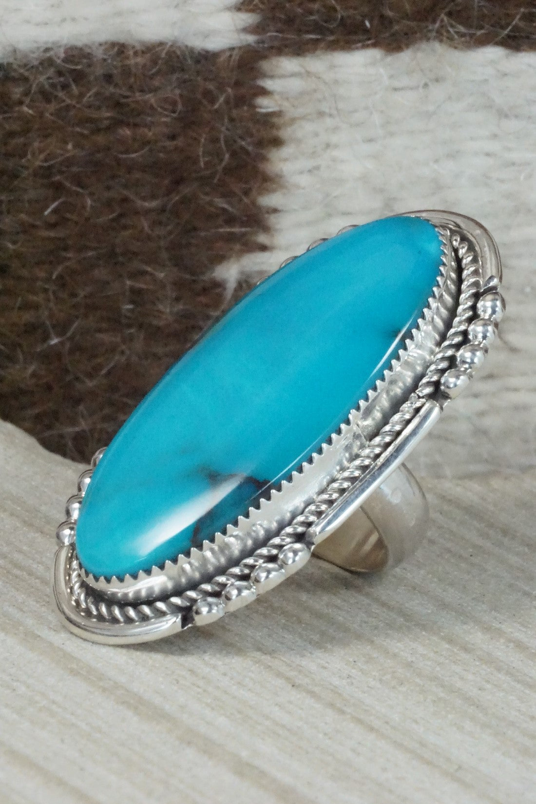 Turquoise & Sterling Silver Ring - Kenny Calavaza - Size 7.5