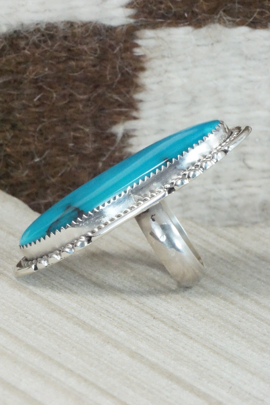 Turquoise & Sterling Silver Ring - Kenny Calavaza - Size 7.5