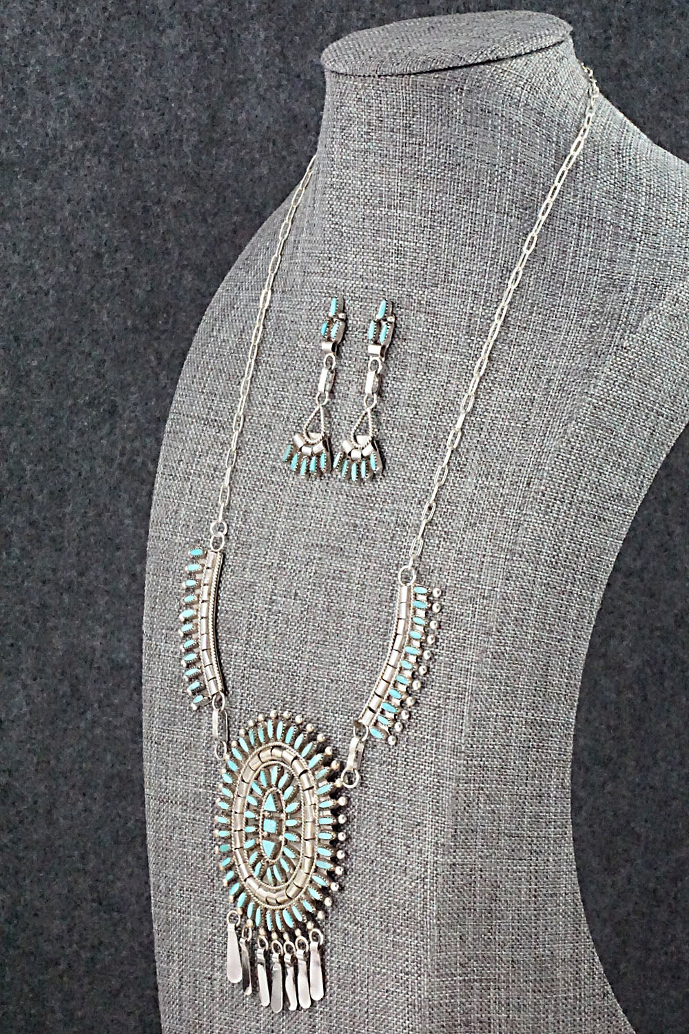 Turquoise & Sterling Silver Necklace and Earrings Set - Evonne Hustito