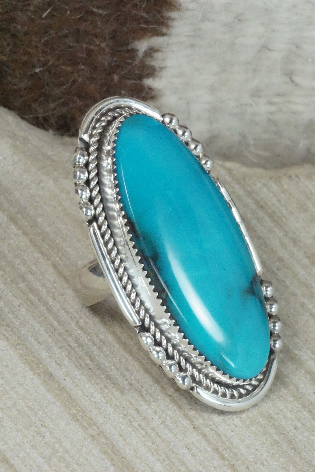 Turquoise & Sterling Silver Ring - Kenny Calavaza - Size 7.5