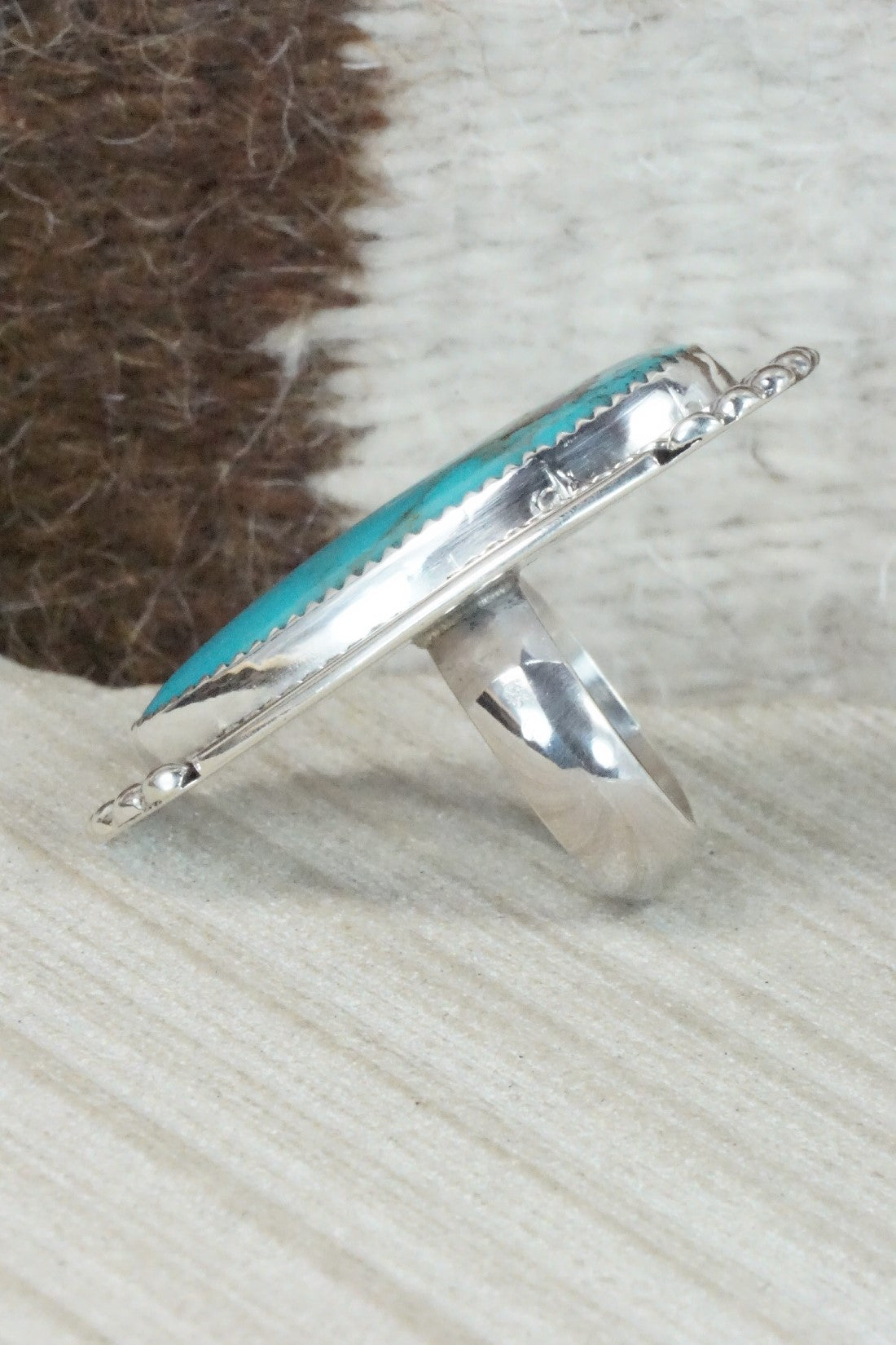 Turquoise & Sterling Silver Ring - Kenny Calavaza - Size 6.75