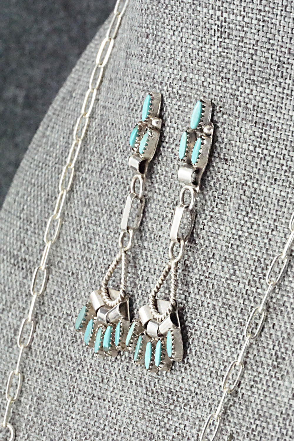 Turquoise & Sterling Silver Necklace and Earrings Set - Evonne Hustito