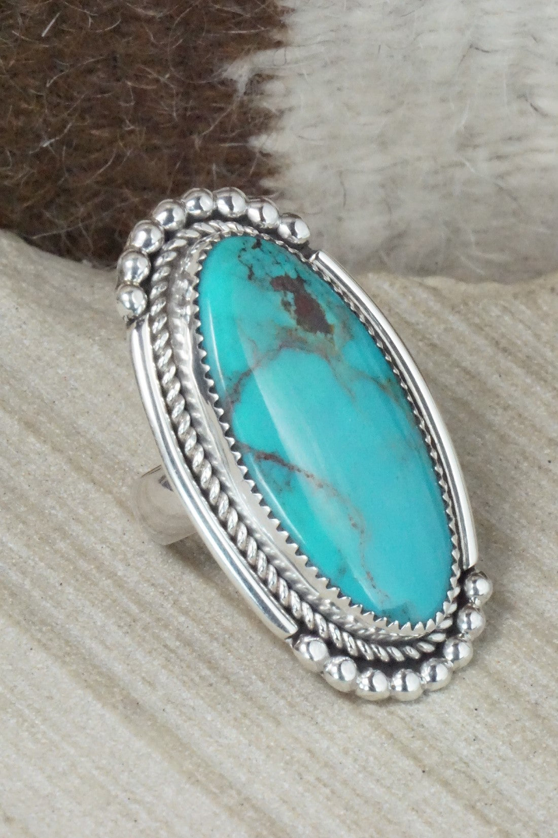 Turquoise & Sterling Silver Ring - Kenny Calavaza - Size 6.75