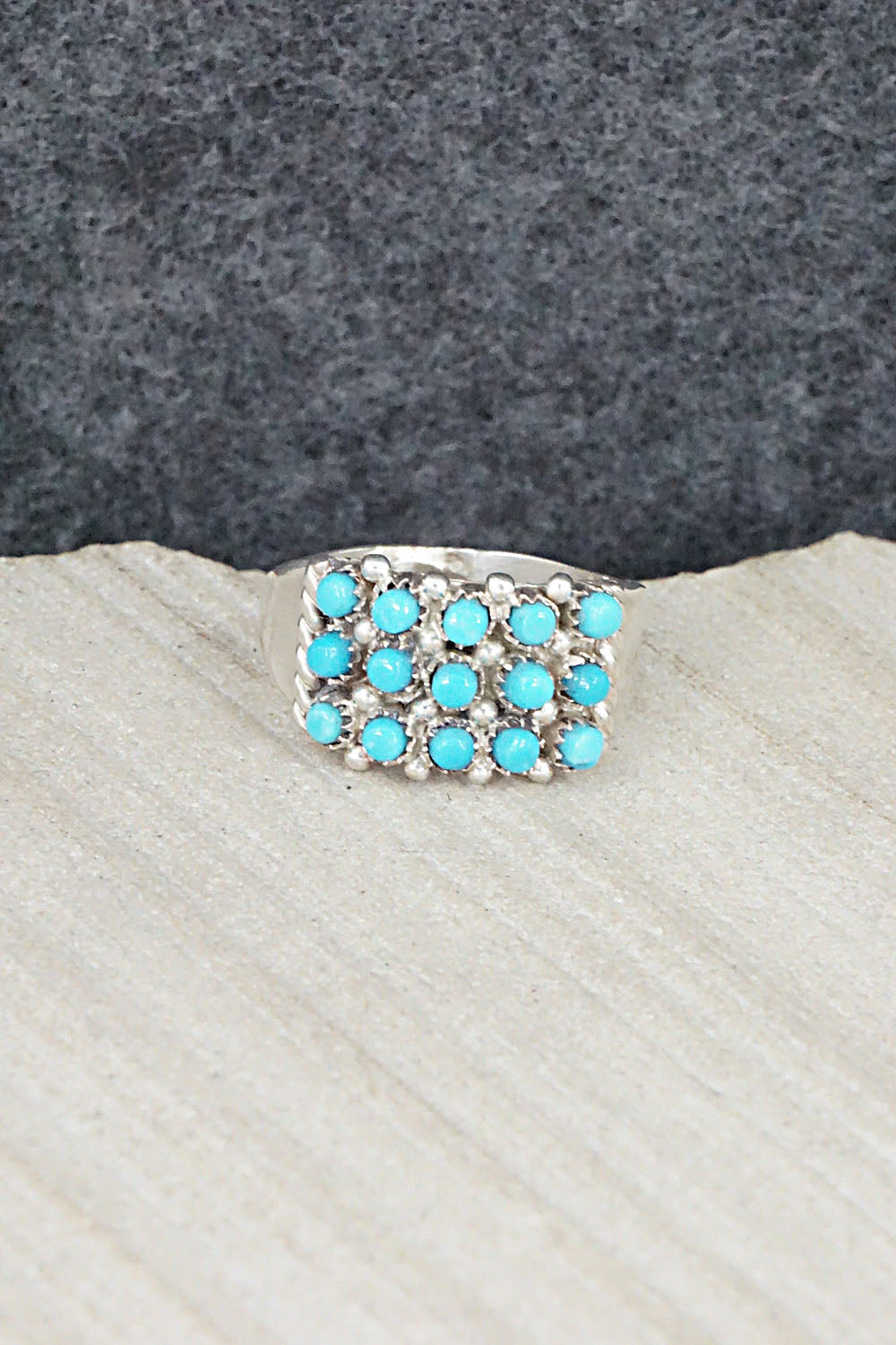 Turquoise & Sterling Silver Ring - April Haloo - Size 5.5