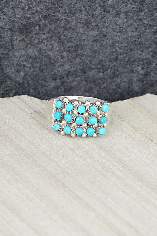 Turquoise & Sterling Silver Ring - April Haloo - Size 5.5