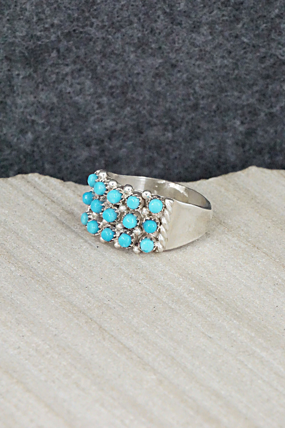 Turquoise & Sterling Silver Ring - April Haloo - Size 6.5