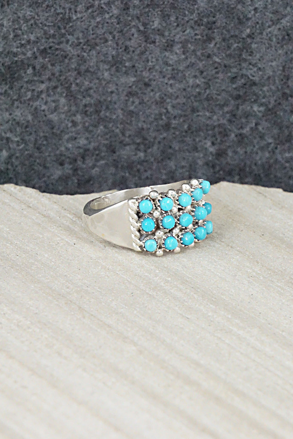 Turquoise & Sterling Silver Ring - April Haloo - Size 7.25