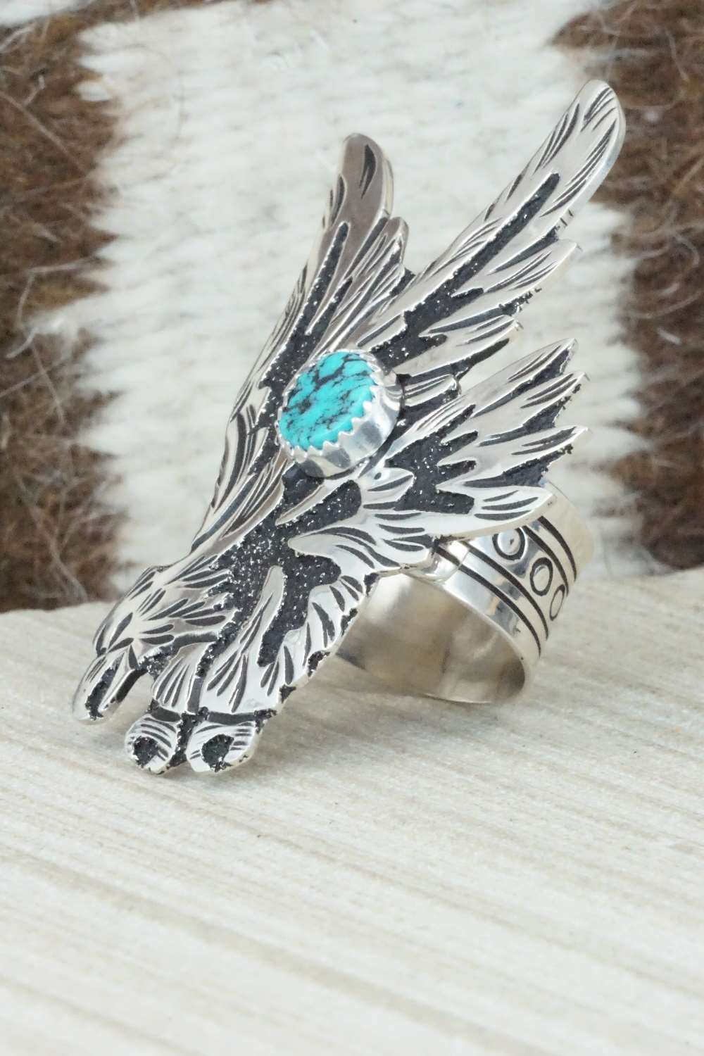 Turquoise & Sterling Silver Ring - Richard Singer - Size 8