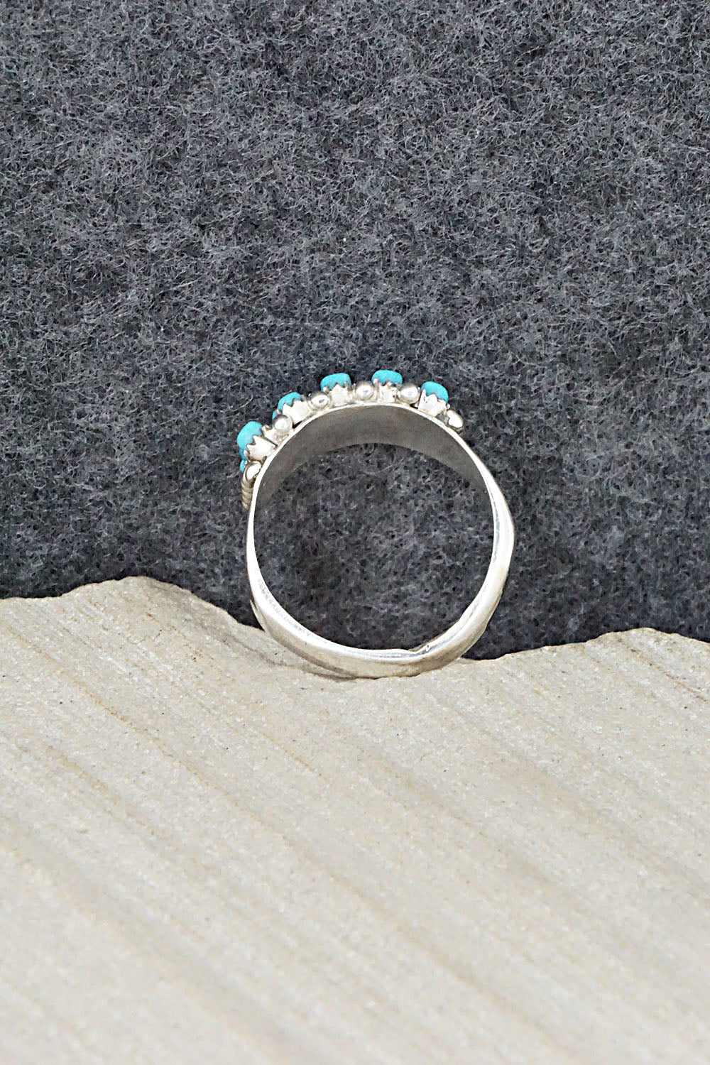 Turquoise & Sterling Silver Ring - April Haloo - Size 7.25