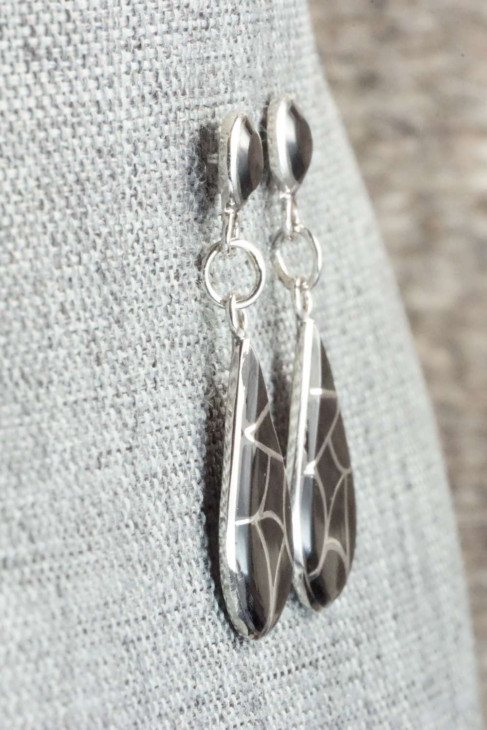 Onyx & Sterling Silver Earrings - Delorna Lahi