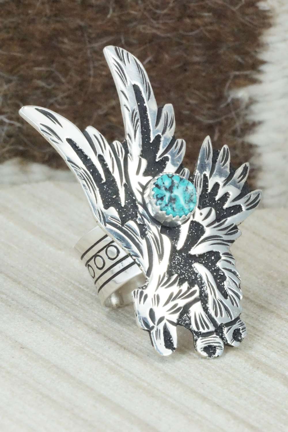 Turquoise & Sterling Silver Ring - Richard Singer - Size 8