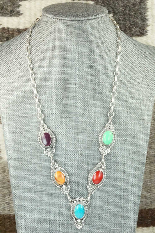 Multi Stone & Sterling Silver Necklace - Roie Jaque