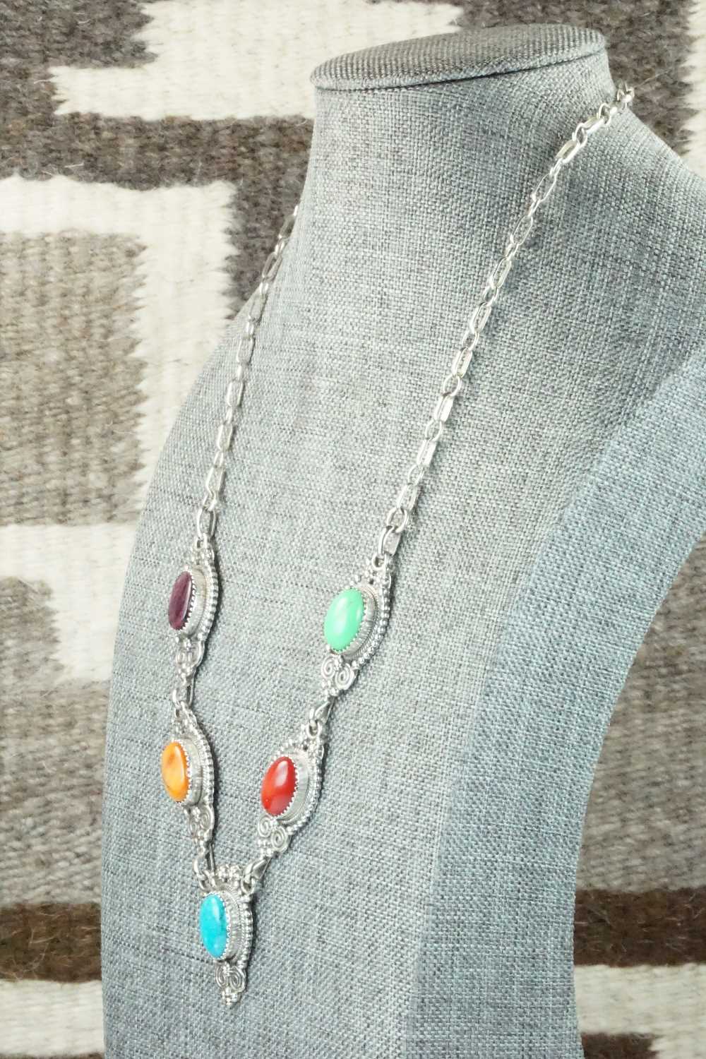 Multi Stone & Sterling Silver Necklace - Roie Jaque