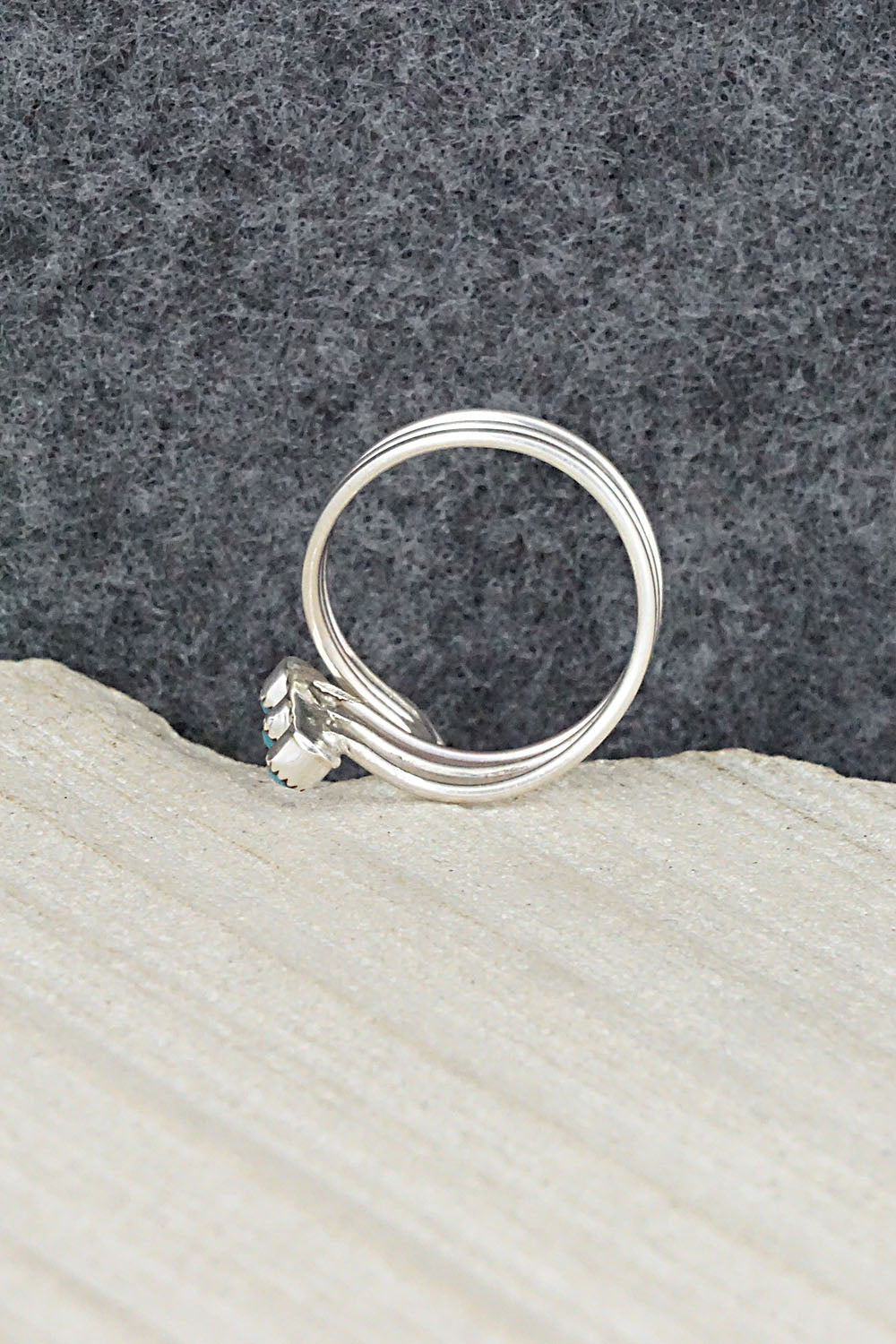 Turquoise, Coral & Sterling Silver Ring - Hazel Pablito - Size 7.5