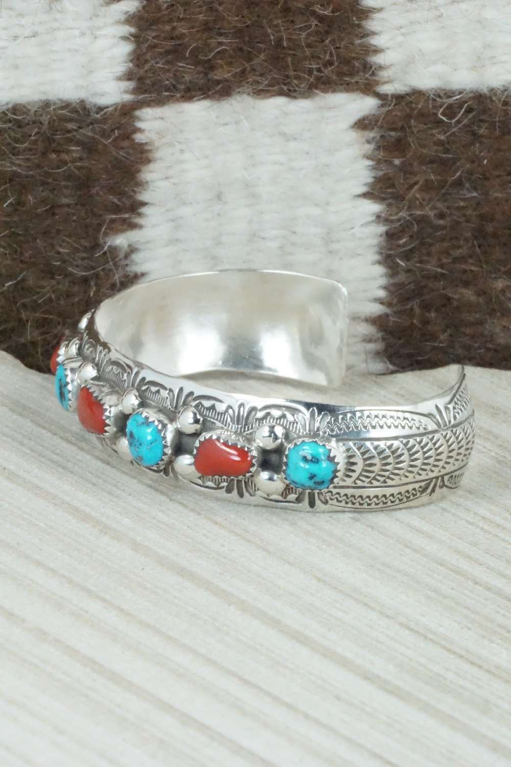 Turquoise, Coral & Sterling Silver Bracelet - Grace Silver