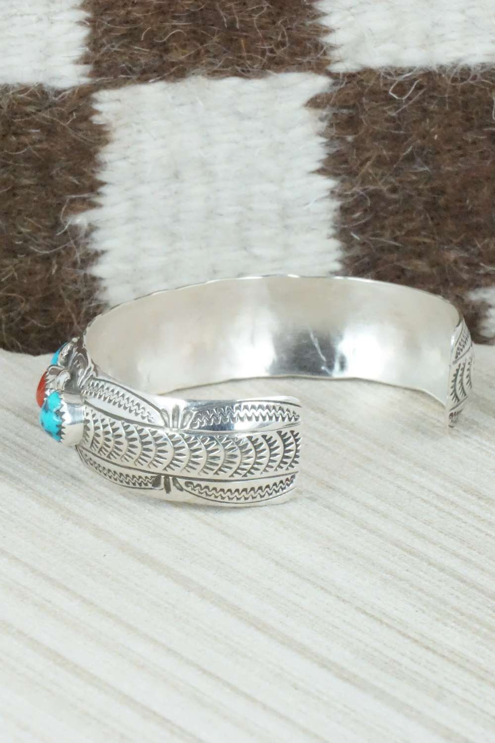 Turquoise, Coral & Sterling Silver Bracelet - Grace Silver