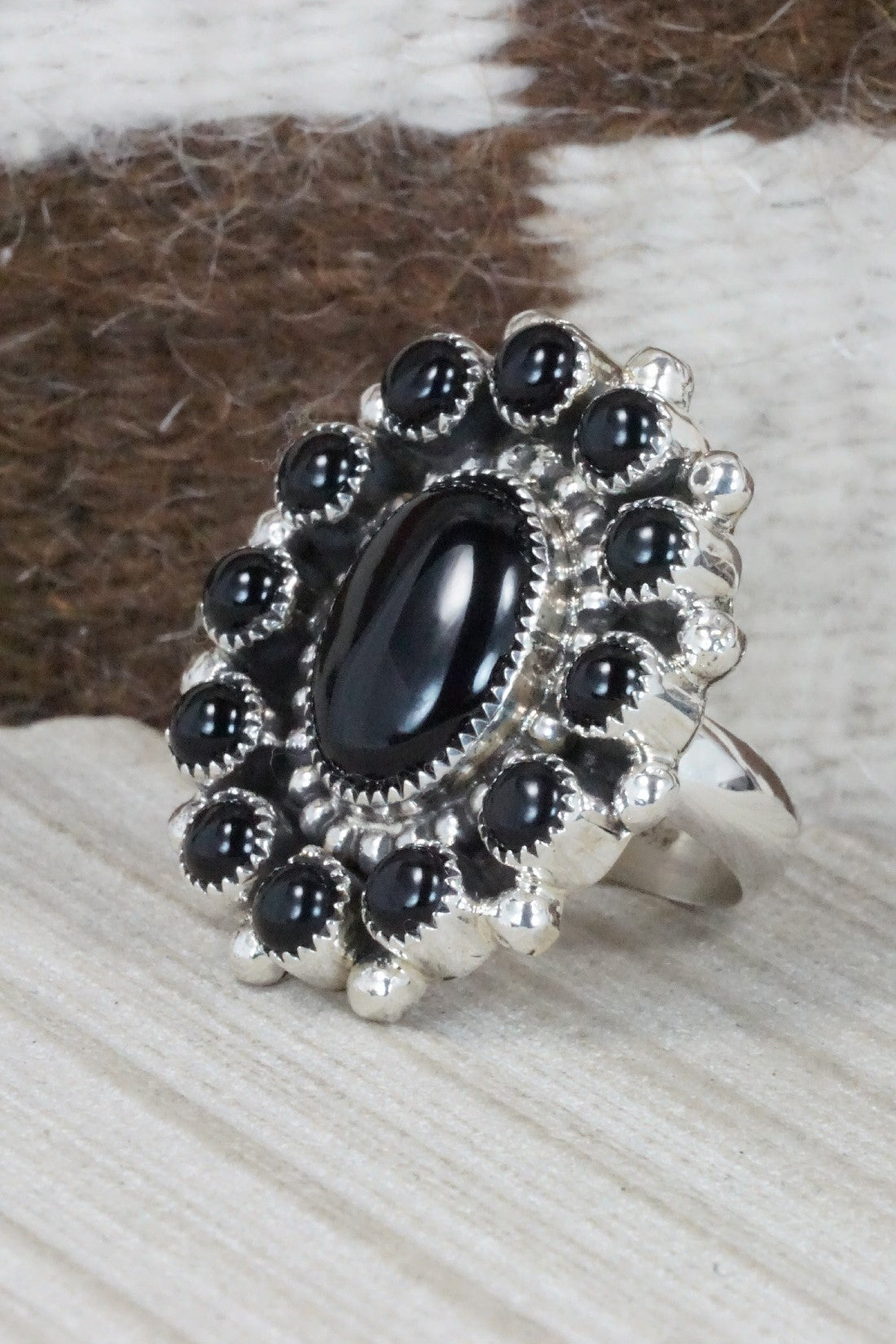 Onyx & Sterling Silver Ring - Sandra Parkett - Size 8 (Adj.)