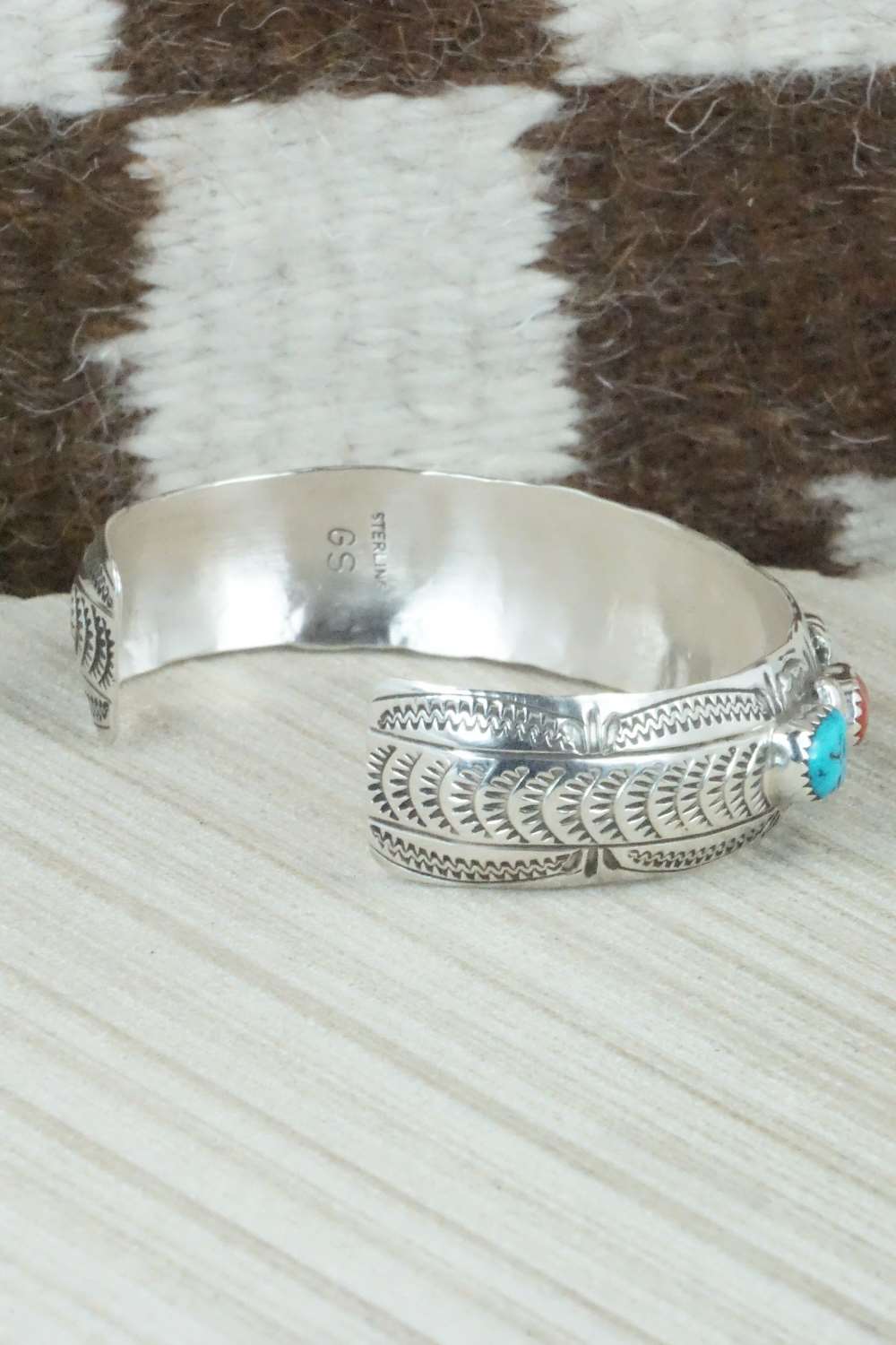Turquoise, Coral & Sterling Silver Bracelet - Grace Silver